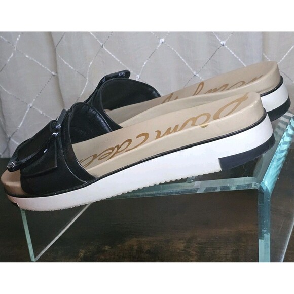 🔥 Sam Edelman Ariane Womens Sz 9 1/2 Black Leather Buckle Slide Sandals Shoes - Picture 8 of 11